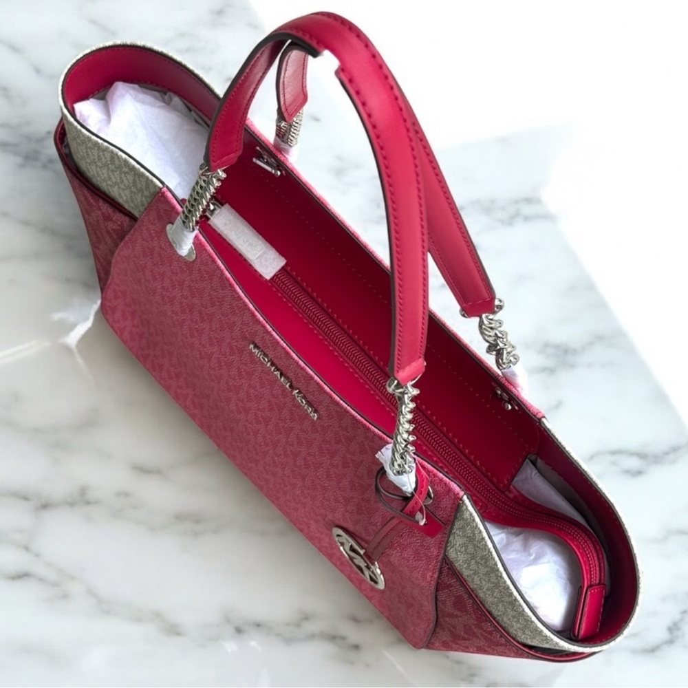 Michael Kors Large Jet Set Travel Chain Shoulder Bag Dark Raspberry Multi - Picture 5 of 7